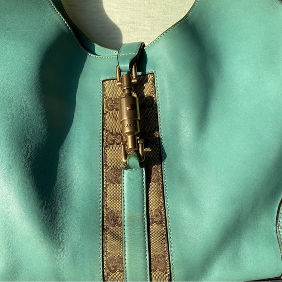 Gucci Turquoise Jackie O Large Leather Hobo Handbag - Picture 3 of 16